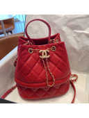 Chanel Quilted Grained Calfskin Small Drawing Bucket Bag AS0894 Red 2019Chanel Quilted Grained Calfskin Small Drawing Bucket Bag AS0894 Red 2019