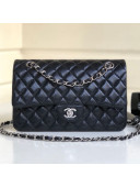 Chanel Medium Iridescent Quilted Coarse Grained Leather Classic Flap Bag Black 2019