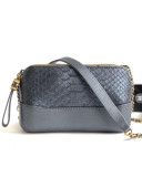 Chanel Python & Calfskin Gabrielle Clutch Bag with Chain Metallic Grey 2019