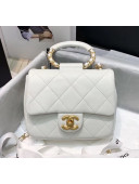 Chanel Quilted Lambskin Small Flap Bag with Ring Top Handle AS1357 White 2020