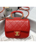 Chanel Quilted Lambskin Small Flap Bag with Ring Top Handle AS1357 Red 2020