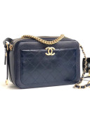 Chanel Quilting Grained Calfskin & Wax Leather Camera Case Bag Navy Blue 2019