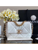 Chanel Shiny Crumpled Calfskin Chanel 19 Small/Large Flap Bag AS1160/AS1161 White 2020