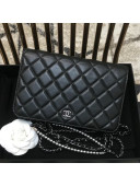 Chanel Pearls Quilted Lambskin Wallet On Chain WOC Black 2019