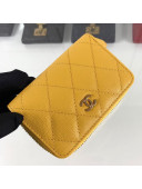 Chanel Quilted Grained Calfskin Classic Zipped Card Holder A84511 Yellow