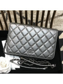 Chanel Pearls Quilted Lambskin Wallet On Chain WOC Silver 2019