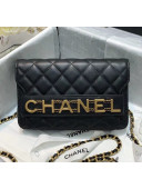 Chanel Calfskin Wallet on Chain With Logo Chain AP1234 Black 2020