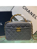 Chanel Shiny Crumpled Calfskin Small Vanity Case with Chain Top Handle AS2178 Gray 2020