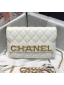 Chanel Calfskin Wallet on Chain With Logo Chain AP1234 White 2020