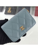 Chanel Quilted Grained Calfskin Classic Zipped Card Holder A84511 Light Blue