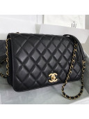 Chanel Quilted Smooth Calfskin Side Chain Large Flap Bag Black 2019