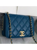 Chanel Quilted Smooth Calfskin Side Chain Small Flap Bag Dark Blue 2019
