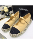Chanel Leather Braided Trim Mary Janes Ballerinas Beige 2021