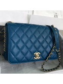 Chanel Quilted Smooth Calfskin Side Chain Large Flap Bag Dark Blue 2019