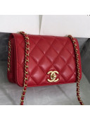Chanel Quilted Smooth Calfskin Side Chain Small Flap Bag Red 2019