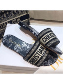 Dior Dway Flat Slide Sandals in Black Around the World Embroidered Cotton 2021 53
