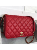 Chanel Quilted Smooth Calfskin Side Chain Large Flap Bag Red 2019