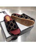 Gucci Velvet GG Platform Slide Sandal 573018 Black 2019
