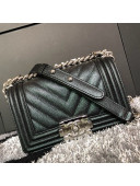 Chanel Iridescent Chevron Grained Leather Classic Medium Boy Flap Bag Black/Silver 2019