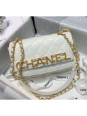 Chanel Calfskin Small Flap Bag With Logo Chain AS1490 White 2020
