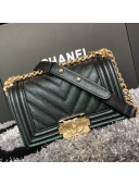 Chanel Iridescent Chevron Grained Leather Classic Small Boy Flap Bag Black/Gold 2019