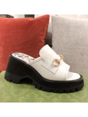 Gucci Leather Mid-heel Slide Sandal with Horsebit White 2021 05
