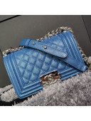 Chanel Iridescent Quilted Grained Leather Classic Small Boy Flap Bag Blue/Silver 2019