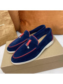 Loro Piana Tassel Suede Flat Loafers Navy Blue/Red 202101 (For Women and Men)