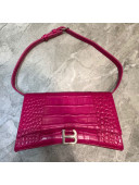 Balenciaga Hourglass Sling Shoulder Bag in Pink Shiny Crocodile Embossed Calfskin 2020