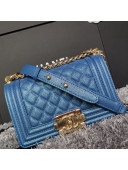 Chanel Iridescent Quilted Grained Leather Classic Small Boy Flap Bag Blue/Gold 2019