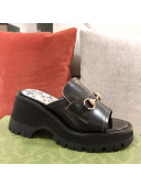 Gucci Leather Mid-heel Slide Sandal with Horsebit Black 2021 06