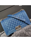 Chanel Iridescent Quilted Grained Leather Classic Medium Boy Flap Bag Blue/Silver 2019