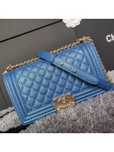 Chanel Iridescent Quilted Grained Leather Classic Medium Boy Flap Bag Blue/Gold 2019