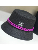 Chanel Straw Bucket Hat with Matte Chain Black 2021