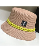 Chanel Straw Bucket Hat with Matte Chain Pink 2021