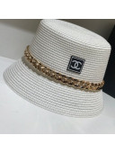 Chanel Straw Bucket Hat with Chain White/Gold 2021