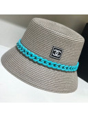 Chanel Straw Bucket Hat with Matte Chain Gray 2021