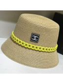 Chanel Straw Bucket Hat with Matte Chain Beige 2021