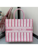 Dior Pink D-Stripes Embroidery Large Book Tote Bag 2021