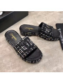 Chanel CC Tweed Flat Slide Sandals Black/White 2020