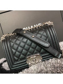 Chanel Iridescent Quilted Grained Leather Classic Small Boy Flap Bag Black/Silver 2019