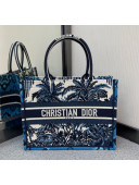 Dior Small Book Tote Bag in Blue Dior Palms Embroidery 2021