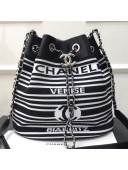 Chanel Knit Stripes Drawstring Bucket Bag AS0464 Black/White 2019