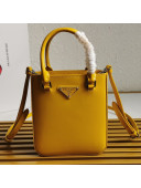 Prada Small Brushed Leather Tote Bag 1BA331 Yellow 2021