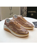 Chanel CC Logo Sequins & Leather Sneakers G35936 Light Gold 2020