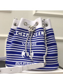 Chanel Knit Stripes Drawstring Bucket Bag AS0464 Blue/White 2019