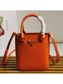 Prada Small Brushed Leather Tote Bag 1BA331 Orange 2021