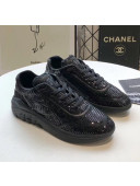 Chanel CC Logo Sequins & Leather Sneakers G35936 Black 2020