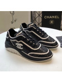 Chanel CC Logo Sequins & Leather Sneakers G35936 Black/White 2020