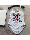 Chanel One-Piece Flower Swimwear CHS15 White 2021
